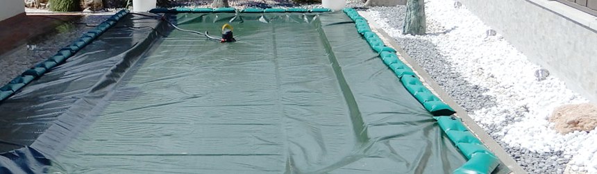 Telo di copertura invernale con tubolari ad appoggio, antivento, antiribaltamento, su misura per la piscina